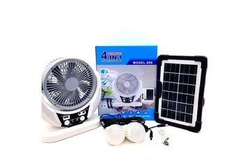 Вентилятор портативний 4в1 (6", сонячна панель, 2 LED лампи, 2 швидкості, 6Вт, USB, 3.2V/4000 мАг) 104072 фото